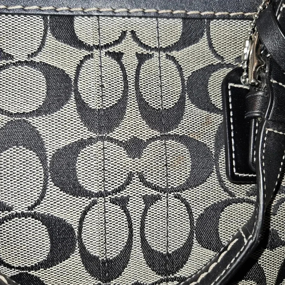 Coach Small Carryall Tote Bag Black Gray Signature Logo Canvas Leather 6830 - Picture 8 of 16